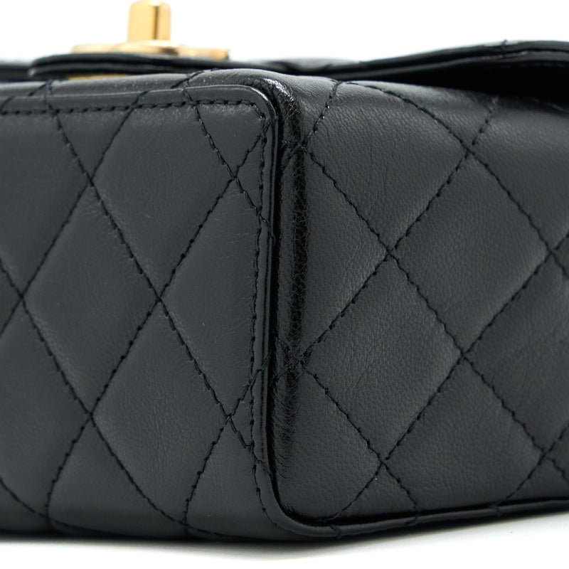 Chanel 22K Retro Classic New Mini Square Flap Bag Goatskin Black GHW(Microchip)