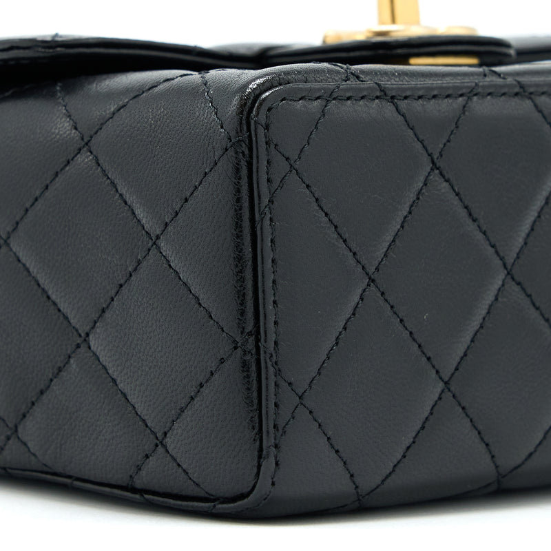 Chanel 22K Retro Classic New Mini Square Flap Bag Goatskin Black GHW(Microchip)