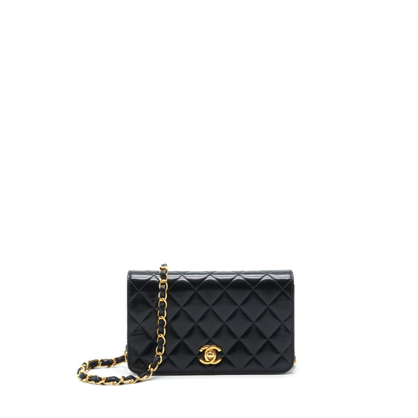Chanel Vintage Quilted Mini Flap Bag With Chain Lambskin Black GHW