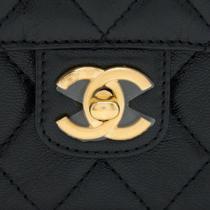 Chanel 22K Retro Classic New Mini Square Flap Bag Goatskin Black GHW(Microchip)