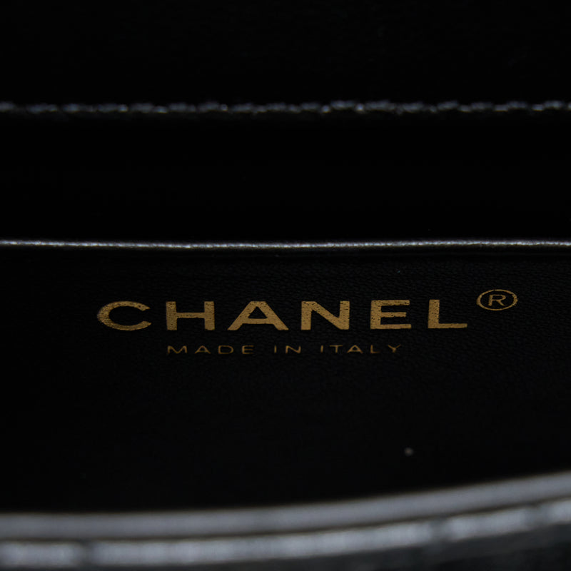 Chanel 22K Retro Classic New Mini Square Flap Bag Goatskin Black GHW(Microchip)