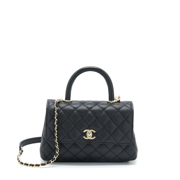 Chanel Small Coco Handle Caviar Black LGHW (Microchip)