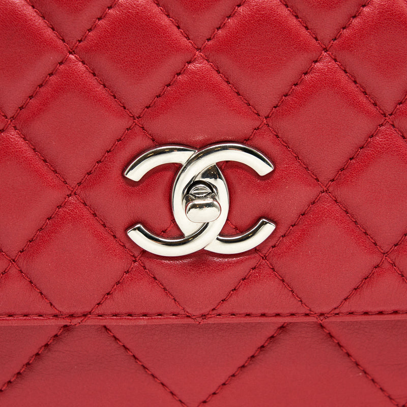 Chanel Quilted Large Flap Leather Bag With Chain Red SHW