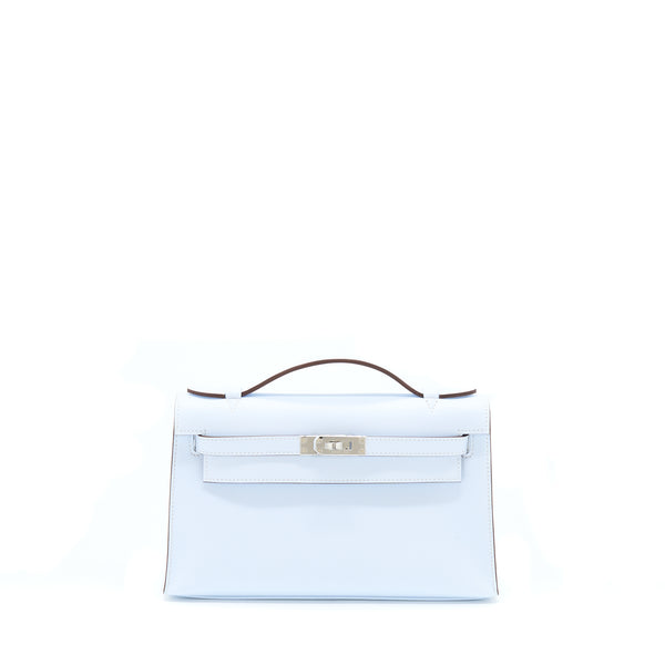 Hermes Kelly Pochette Swift T0 Blue Brume SHW Stamp Z