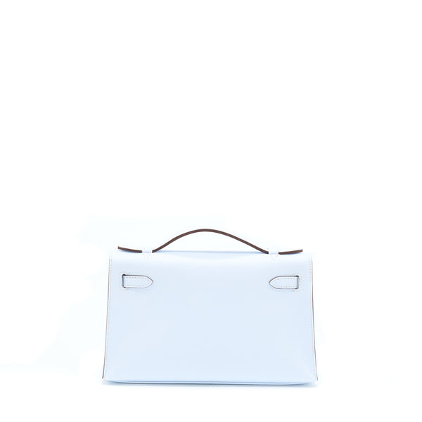 Hermes Kelly Pochette Swift T0 Blue Brume SHW Stamp Z