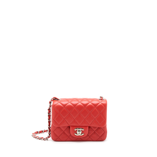 Chanel Mini Square Flap Bag Lambskin Red SHW