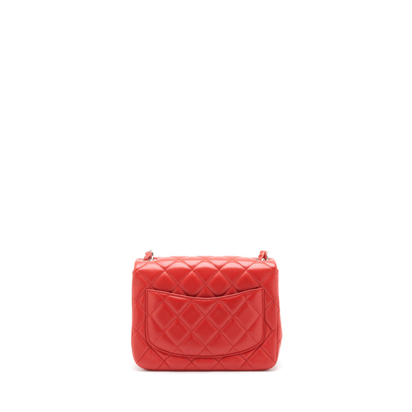 Chanel Mini Square Flap Bag Lambskin Red SHW