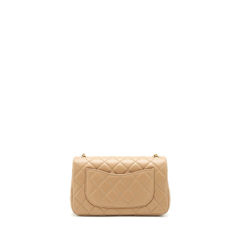 Chanel 22B Pearl Crush Mini Rectangular Flap Bag Lambskin Dark Beige G