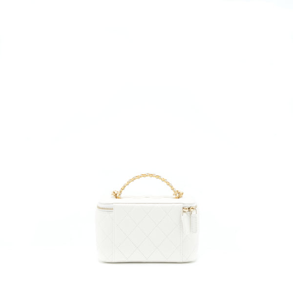 Chanel 22S Logo Top Handle Long Vanity Caviar White GHW