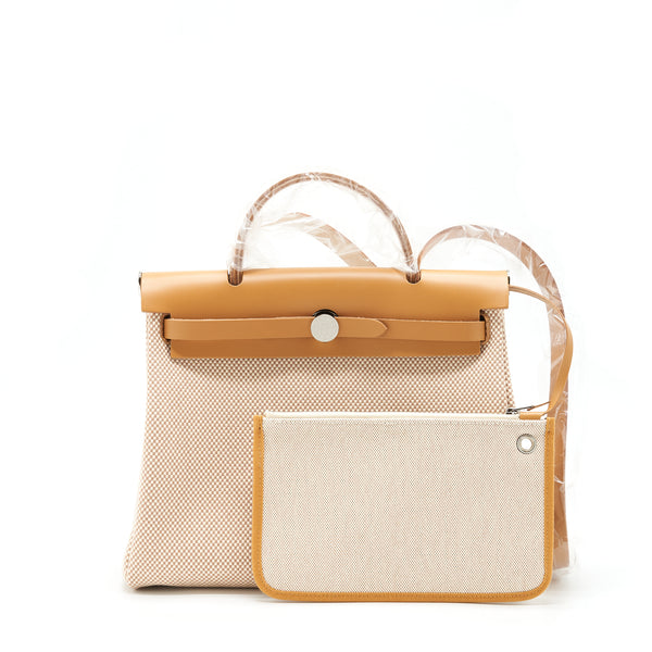 Hermes Herbag 31 Zip Bag Canvas Ecru Beige/ Natural Sable SHW Stamp U