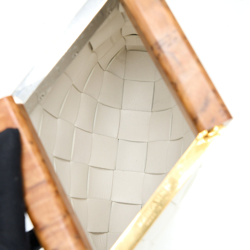 Bottega Veneta Wood Metal Handle Snap Pouch White Multicolour Hardware