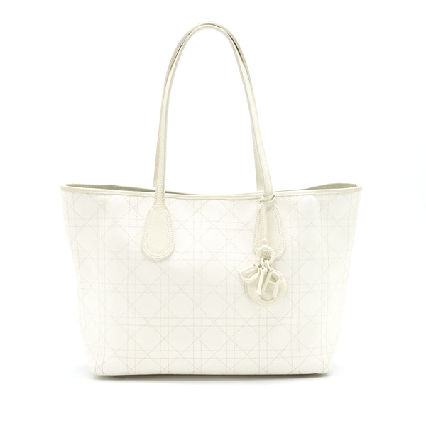 Christian Dior Canvas and Leather Tote Bag in Creamy White