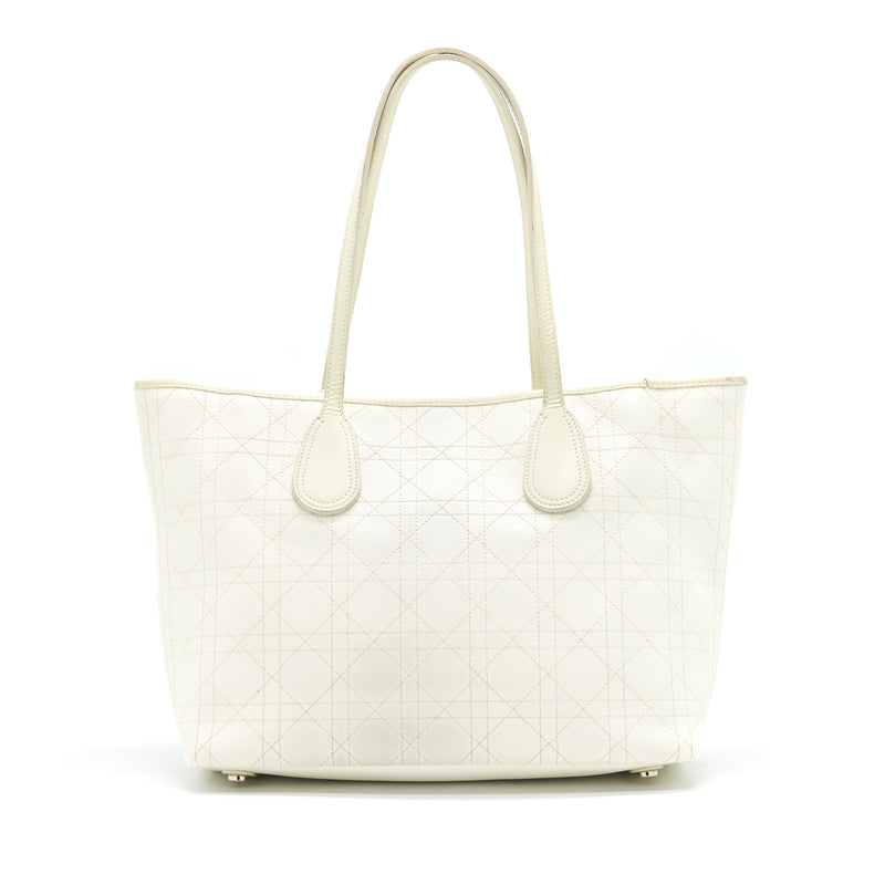 Christian Dior Canvas and Leather Tote Bag in Creamy White