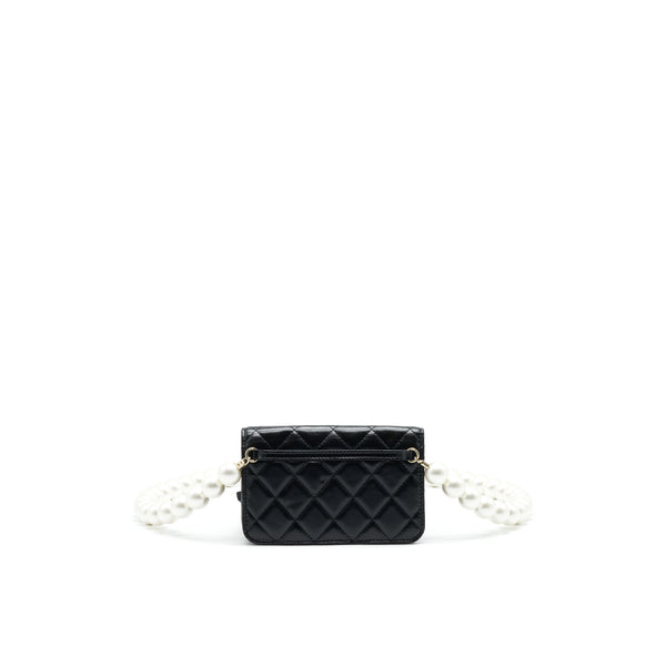 Chanel Giant Pearl Clutch With Chain Calfskin Black LGHW