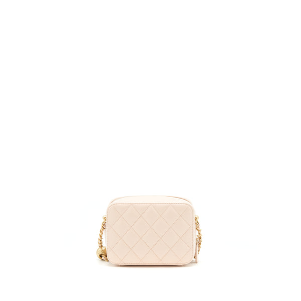 Chanel Pearl Crush Mini camera case with chain Lambskin light beige GHW