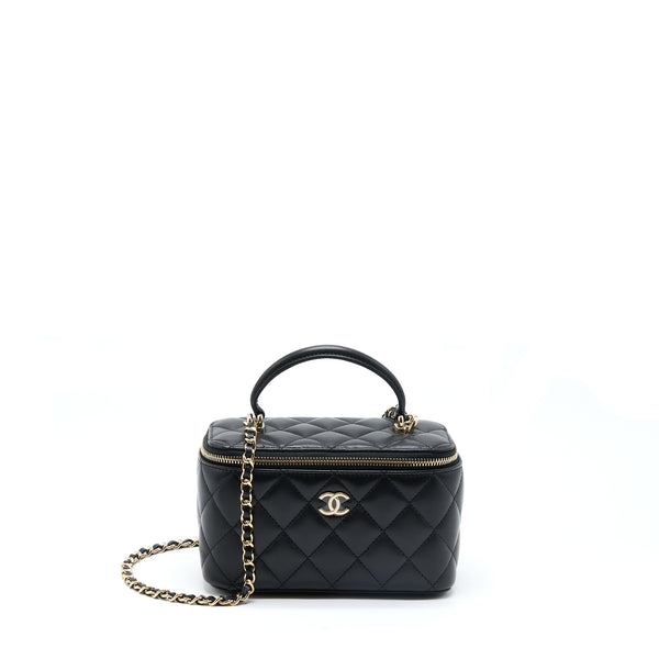 Chanel 22A Top Handle Long Vanity With Chain Lambskin Black LGHW (New Version)