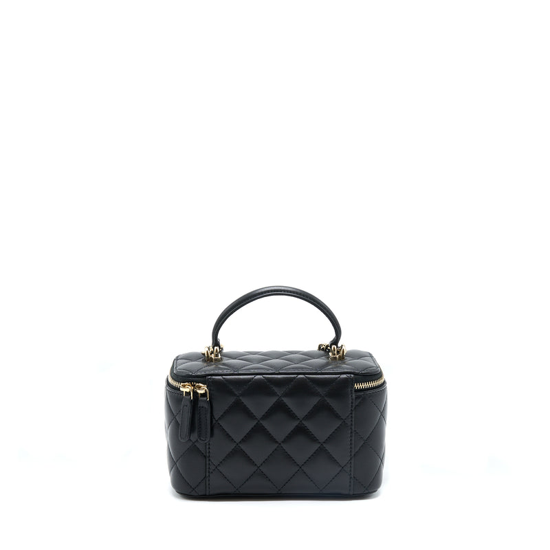 Chanel 22A Top Handle Long Vanity With Chain Lambskin Black LGHW (New Version)