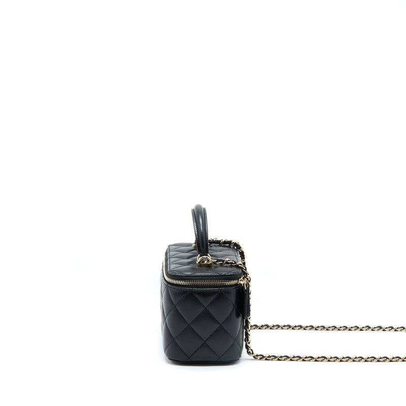 Chanel 22A Top Handle Long Vanity With Chain Lambskin Black LGHW (New Version)