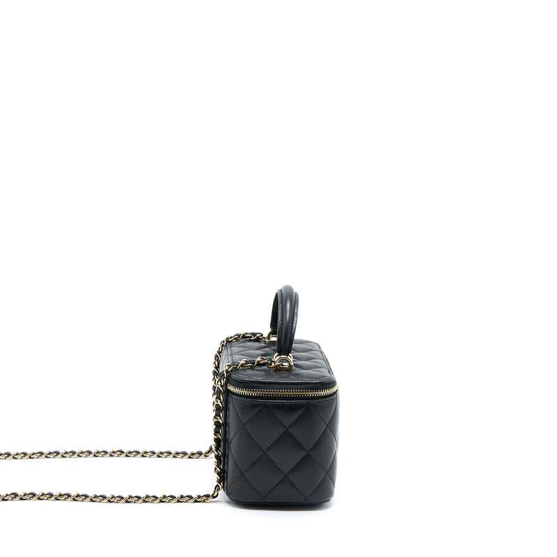 Chanel 22A Top Handle Long Vanity With Chain Lambskin Black LGHW (New Version)