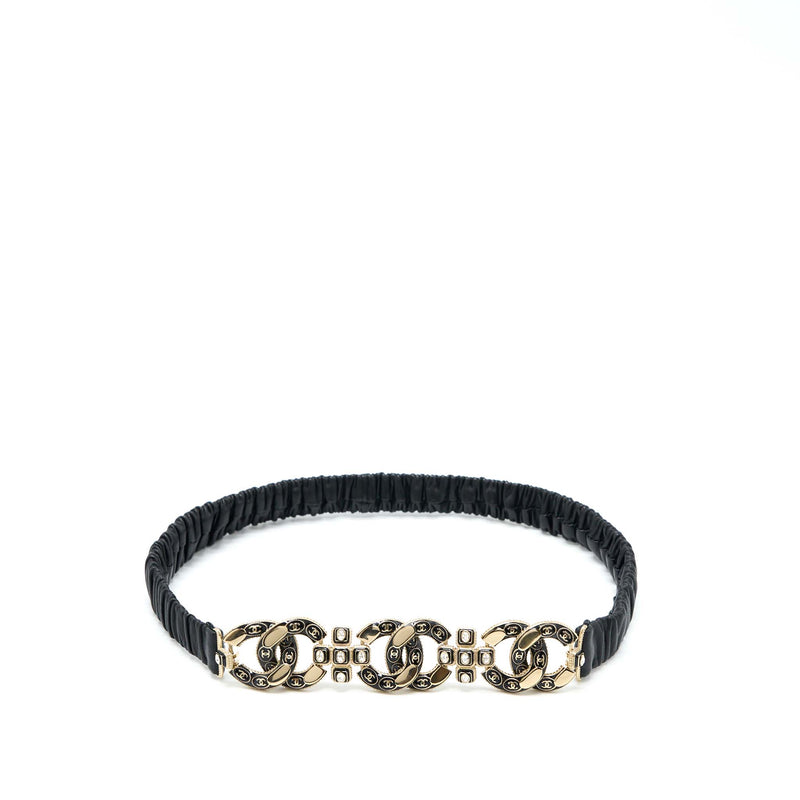 Chanel Detail CC Logo Free Size Leather Belt Black With Light Gold Tone