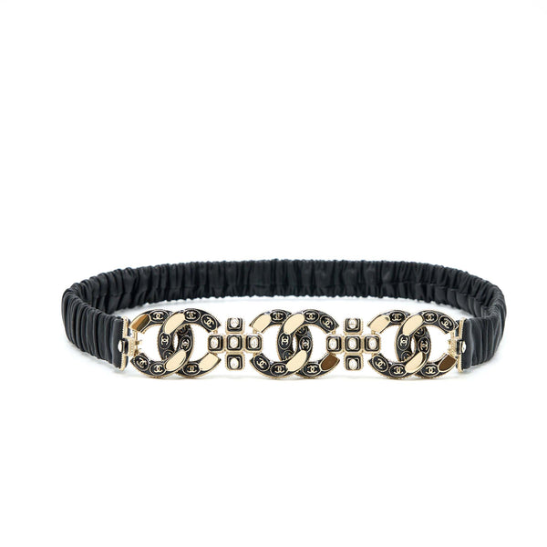 Chanel Detail CC Logo Free Size Leather Belt Black With Light Gold Tone