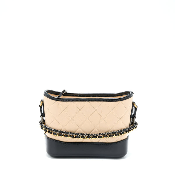 Chanel Small Gabrielle Hobo Bag Aged Calfskin Light Beige/Black Multicolour Hardware