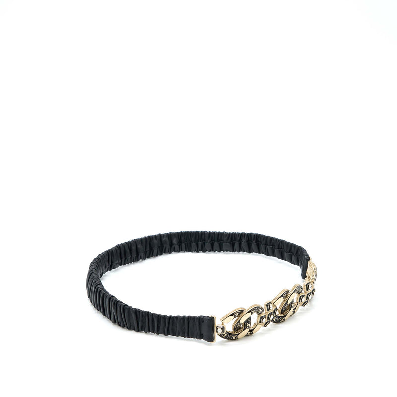 Chanel Detail CC Logo Free Size Leather Belt Black With Light Gold Tone