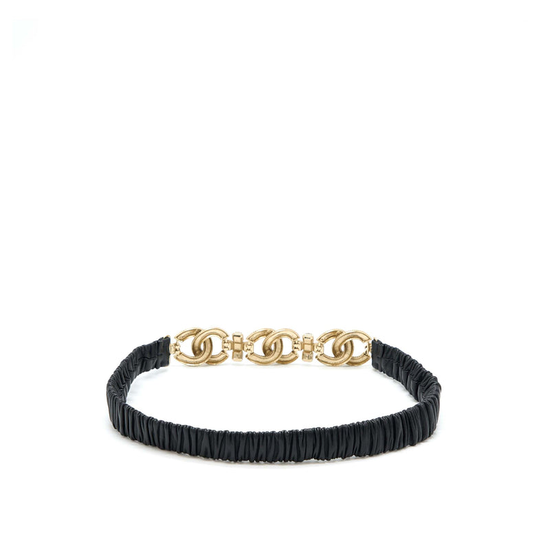 Chanel Detail CC Logo Free Size Leather Belt Black With Light Gold Tone