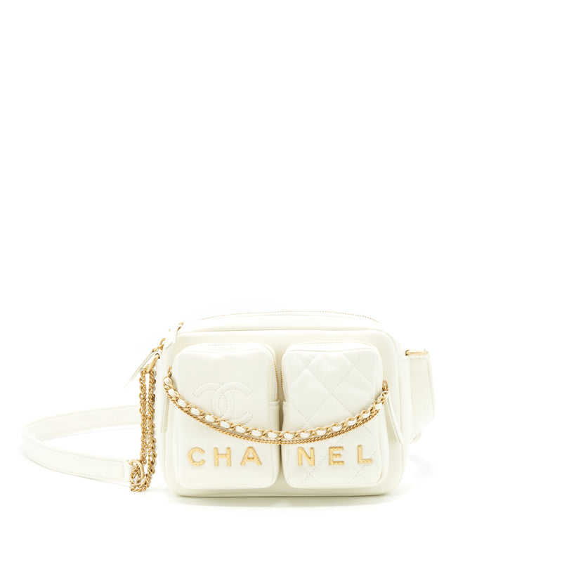 Chanel 22C Camera Bag calfskin white GHW (Microchip)