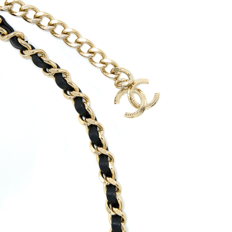 Chanel Waist Chain Belt Leather Chain/CC Logo Drop Light Gold Tone