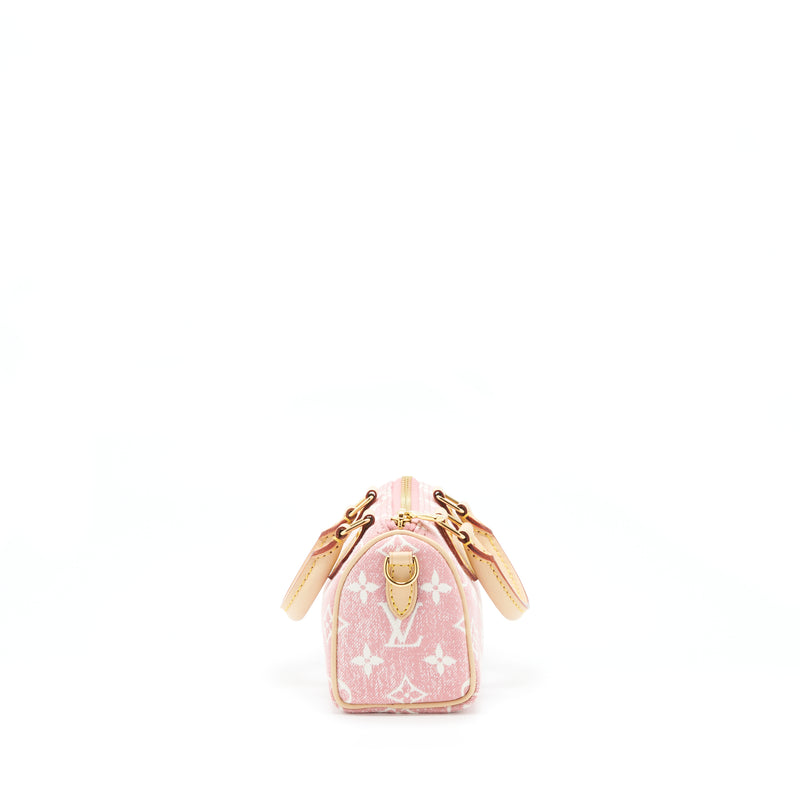 Louis Vuitton Pink Monogram Denim Jacquard Nano Speedy Gold