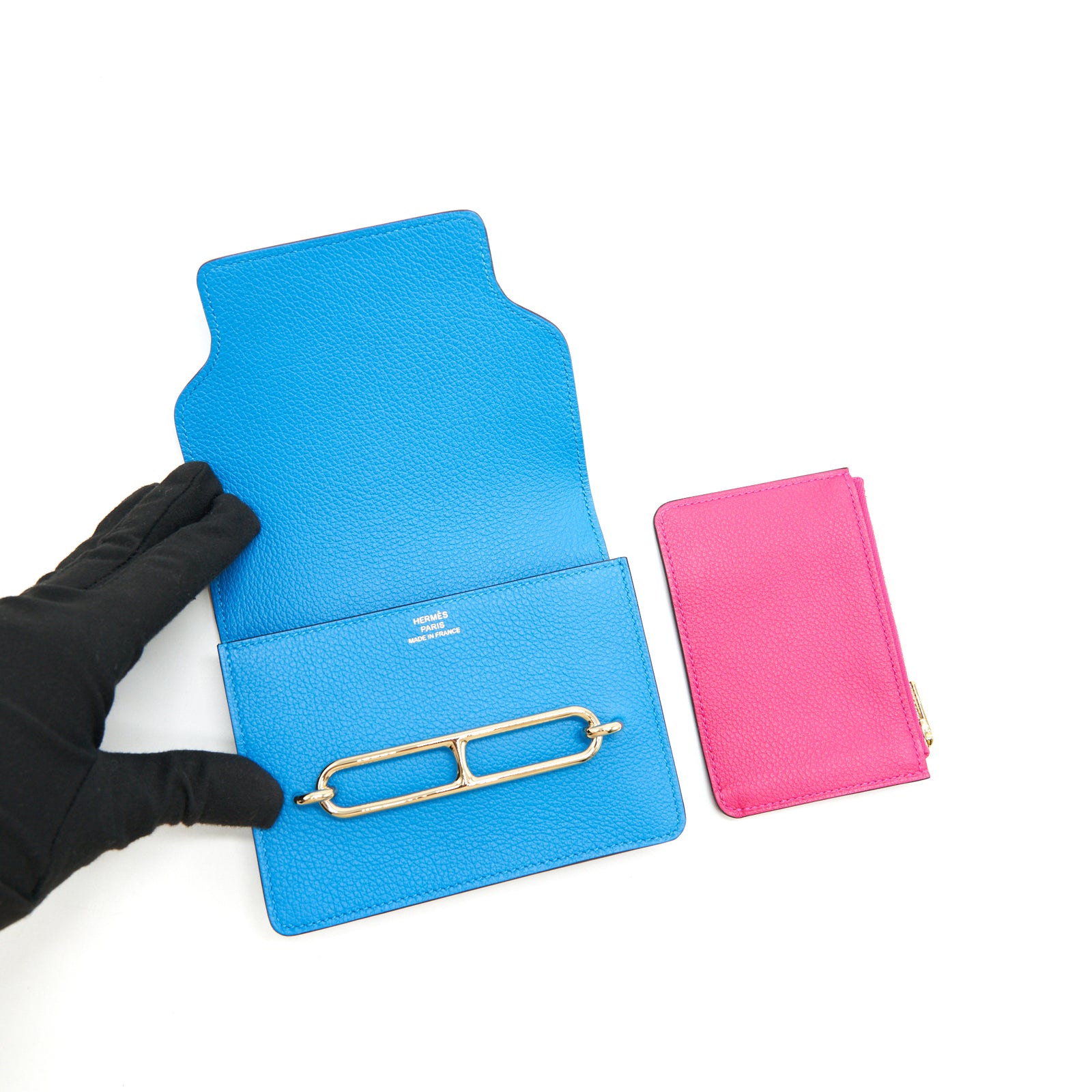 上品ウォレット♪{HERMES} ロウリス スリム Roulis Slim Bleu HERMES ROULIS SLIM WALLET EVERCOLOR BLEU FRIDA/ROSE MEXICO