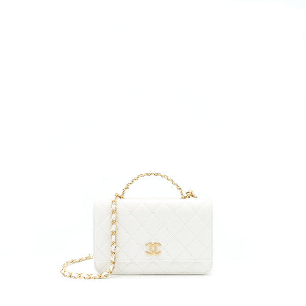 Chanel 22s Logo Top Handle Wallet On Chain Caviar White GHW