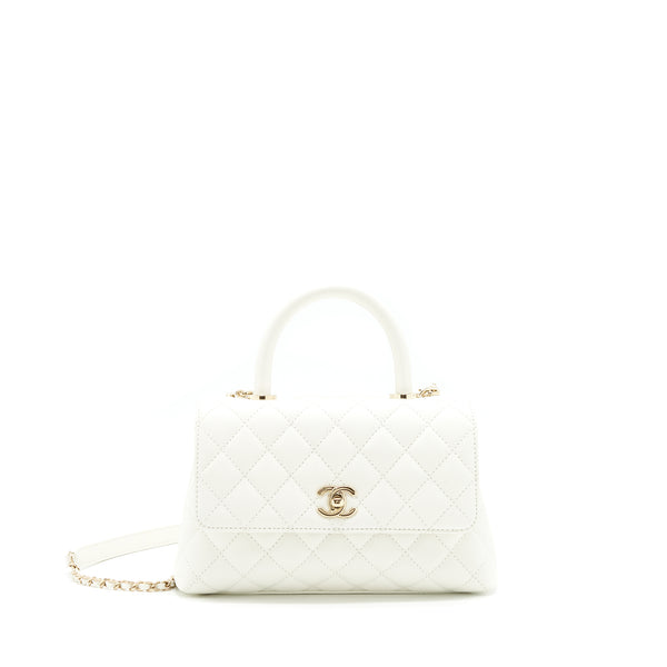 Chanel Small Coco handle Caviar White LGHW (microchip)