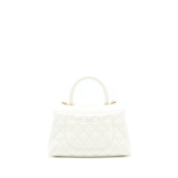 Chanel Small Coco handle Caviar White LGHW (microchip)