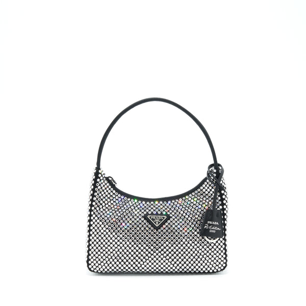 Prada Re-Edition 2000 Crystal Hobo Bag Nylon/Leather Black SHW