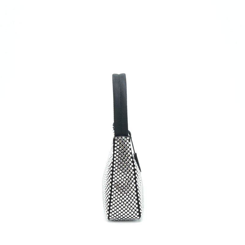 Prada Re-Edition 2000 Crystal Hobo Bag Nylon/Leather Black SHW