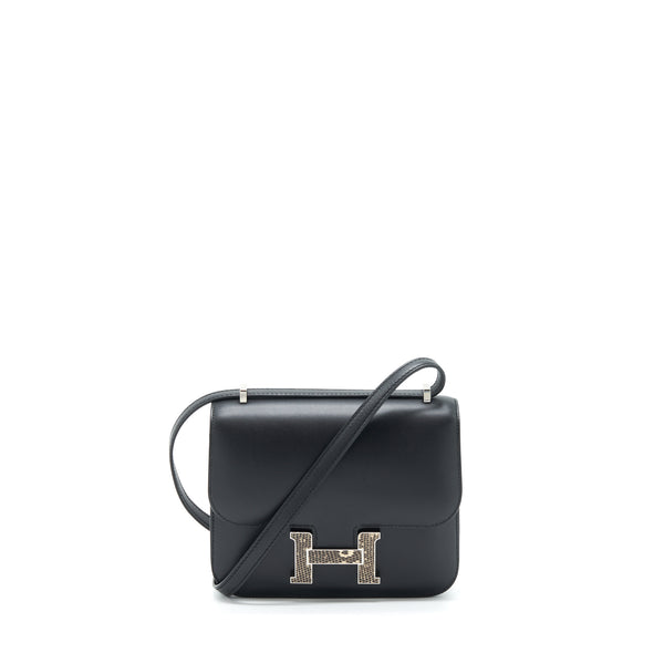 Hermes Mini Constance Monsteur Leather Lizard Buckle Black / Ombre SHW