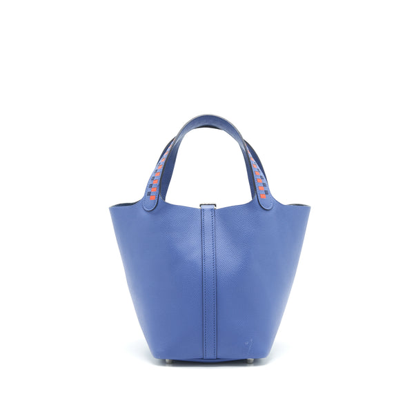 Hermes Tressage De Cuir picotin 18 Lock Bag Epsom Blue Brighton SHW Stamp C