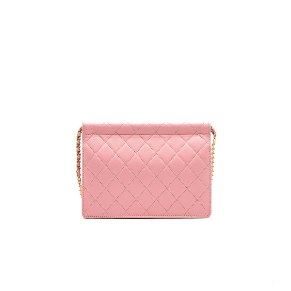 Chanel quilted Pearl Chain Goat Skin flap Bag PINK GHW