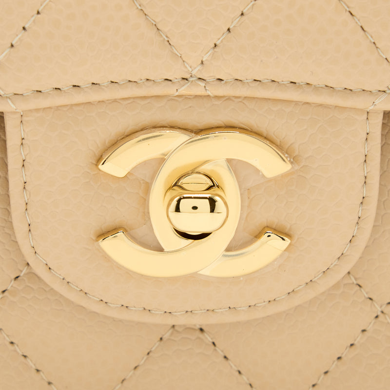 Chanel Small Classic Double Flap Bag Caviar Beige GHW(Microchip)