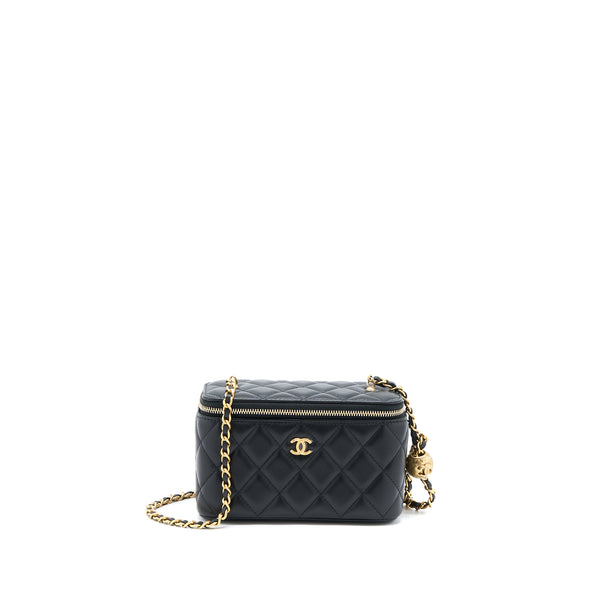 Chanel 22A Pearl Crush Long Vanity with Chain Lambskin Black Brushed GHW (Microchip)