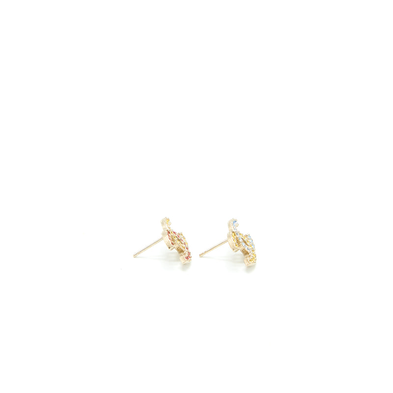 Chanel CC Logo Earrings Crystal Multicolour Light Gold Tone