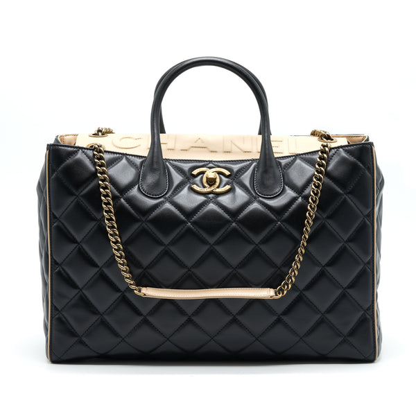 Chanel Calfskin Leather Shopping Bag Black/Beige