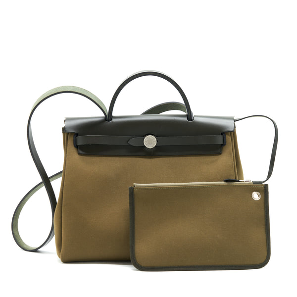 Hermes Herbag 31 Retourne Toile Officer Vert Olive/Khaki SHW Stamp Y