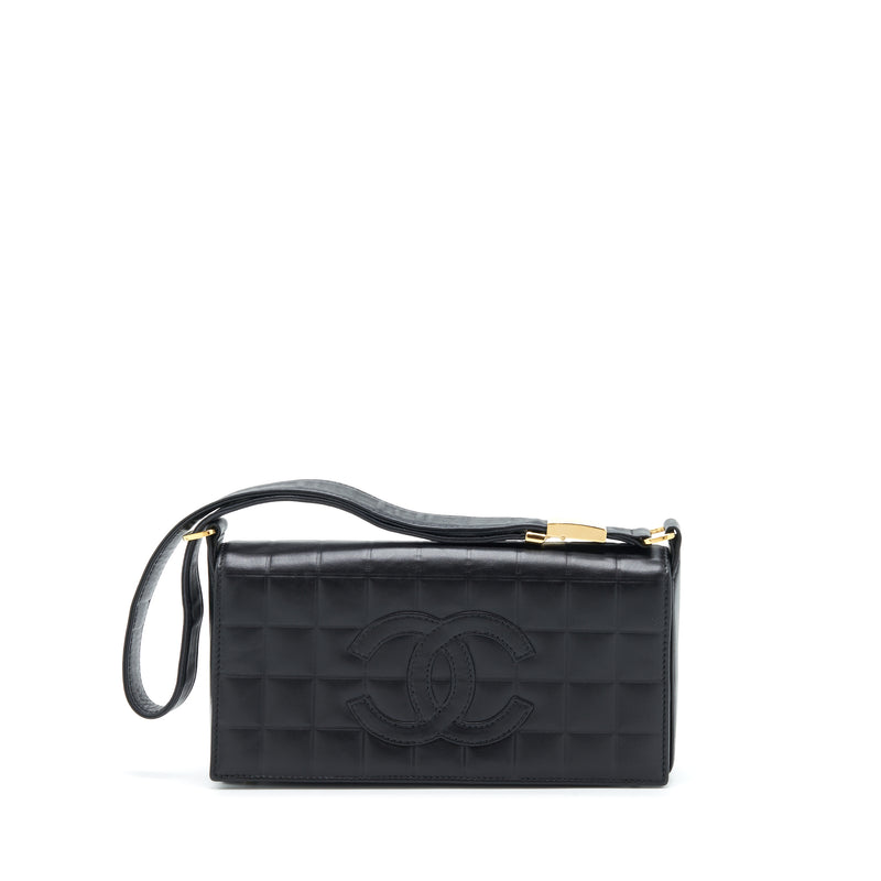 Chanel Vintage Chocolate Bar Flap Shoulder Bag Lambskin Black GHW