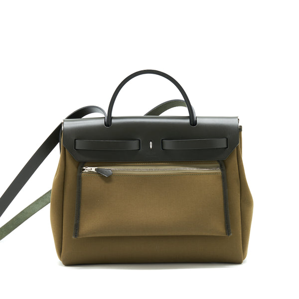 Hermes Herbag 31 Retourne Toile Officer Vert Olive/Khaki SHW Stamp Y