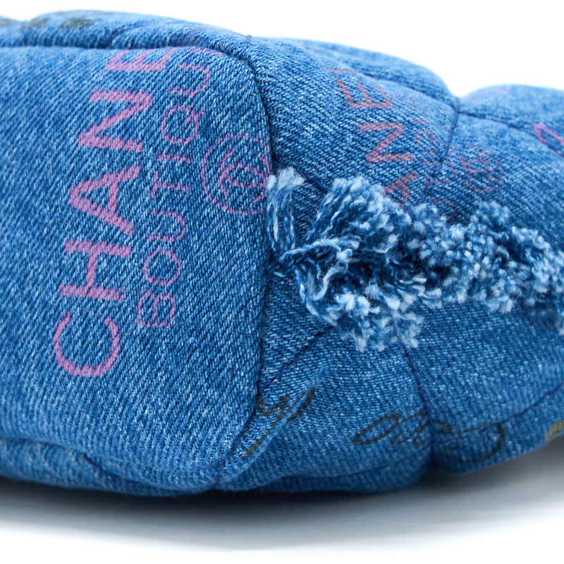 Chanel 22P Small Blue Denim Bucket Bag LGHW (Microchip)