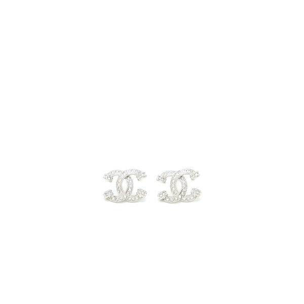 Chanel 23P CC Logo Earrings Crystal Silver Tone