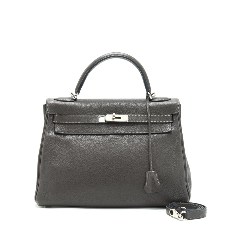 Hermes Kelly 32 Dark Grey SHW Stamp Square R